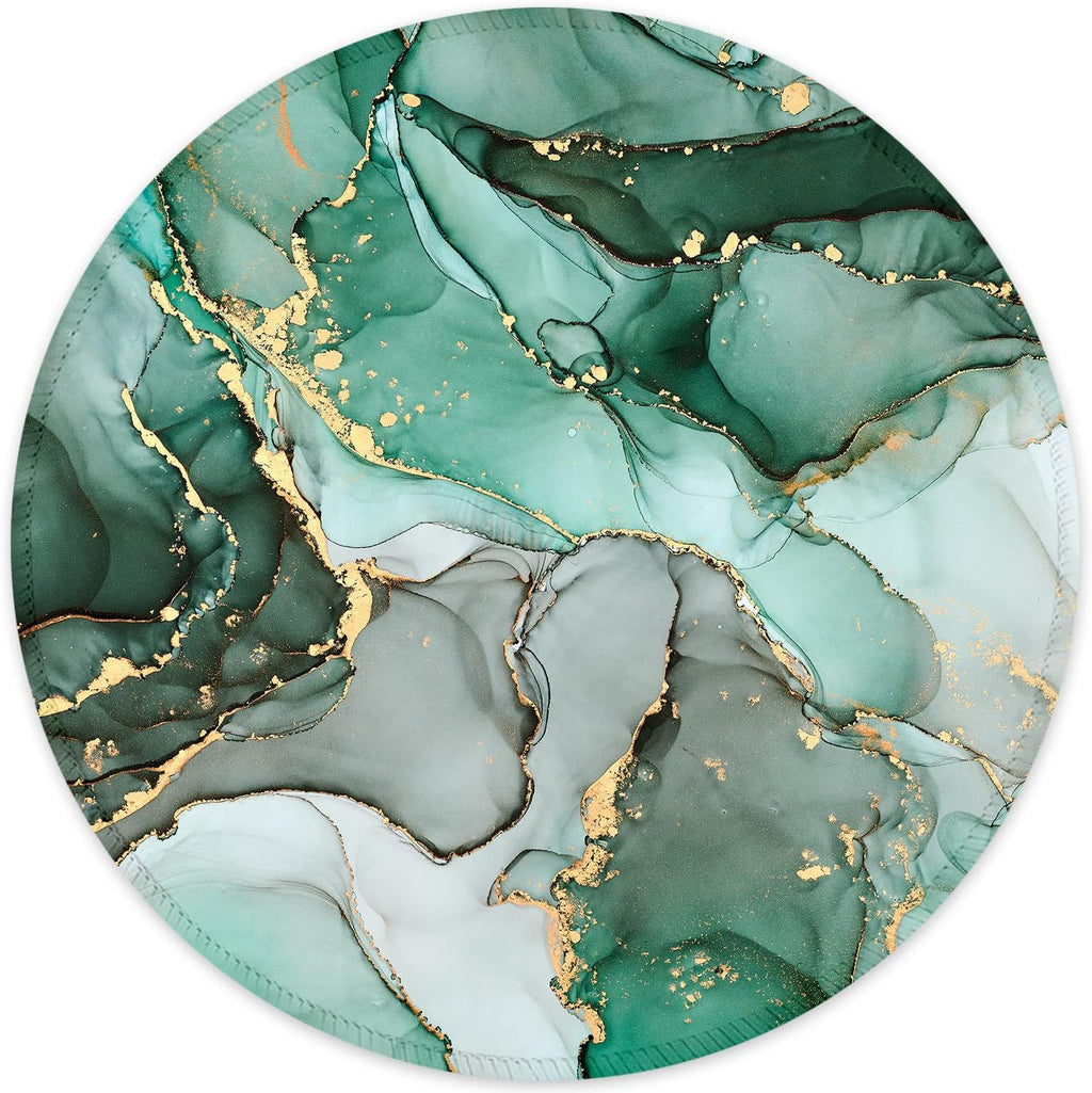 round Mouse Pad with Stitched Edge Premium-Textured Waterproof Non-Slip Rubber Base Desktop Protection Mat Diameter 8.7 Inches, Green Marble Texture