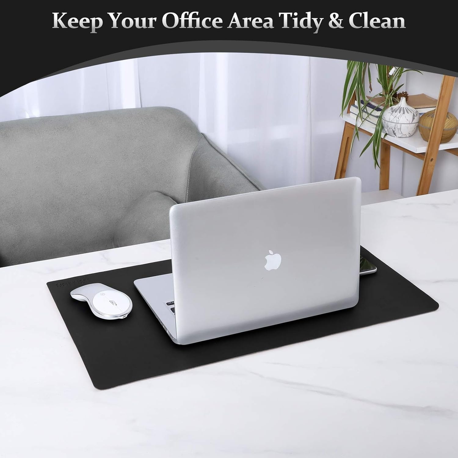 Leather & Cork Desk Pad - 24" X 14" Office Desk Mat, Large Mouse Pad & Writing Pad, Desk Protector, Black