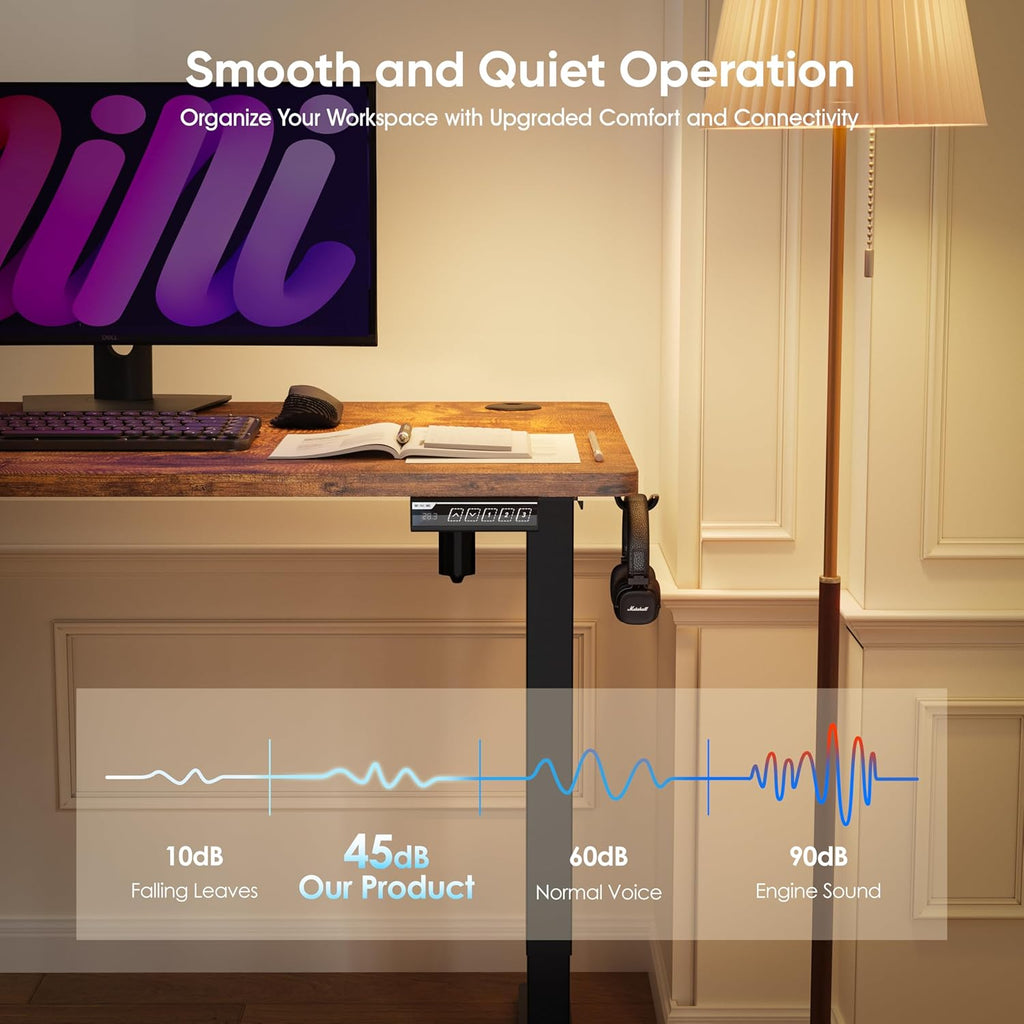 55" Electric Standing Desk,Height Adjustable Home Office Sit Stand up Computer PC Table,Tall Standup Workstation, Gaming Writing Study Bedroom Rising Desks,Brown