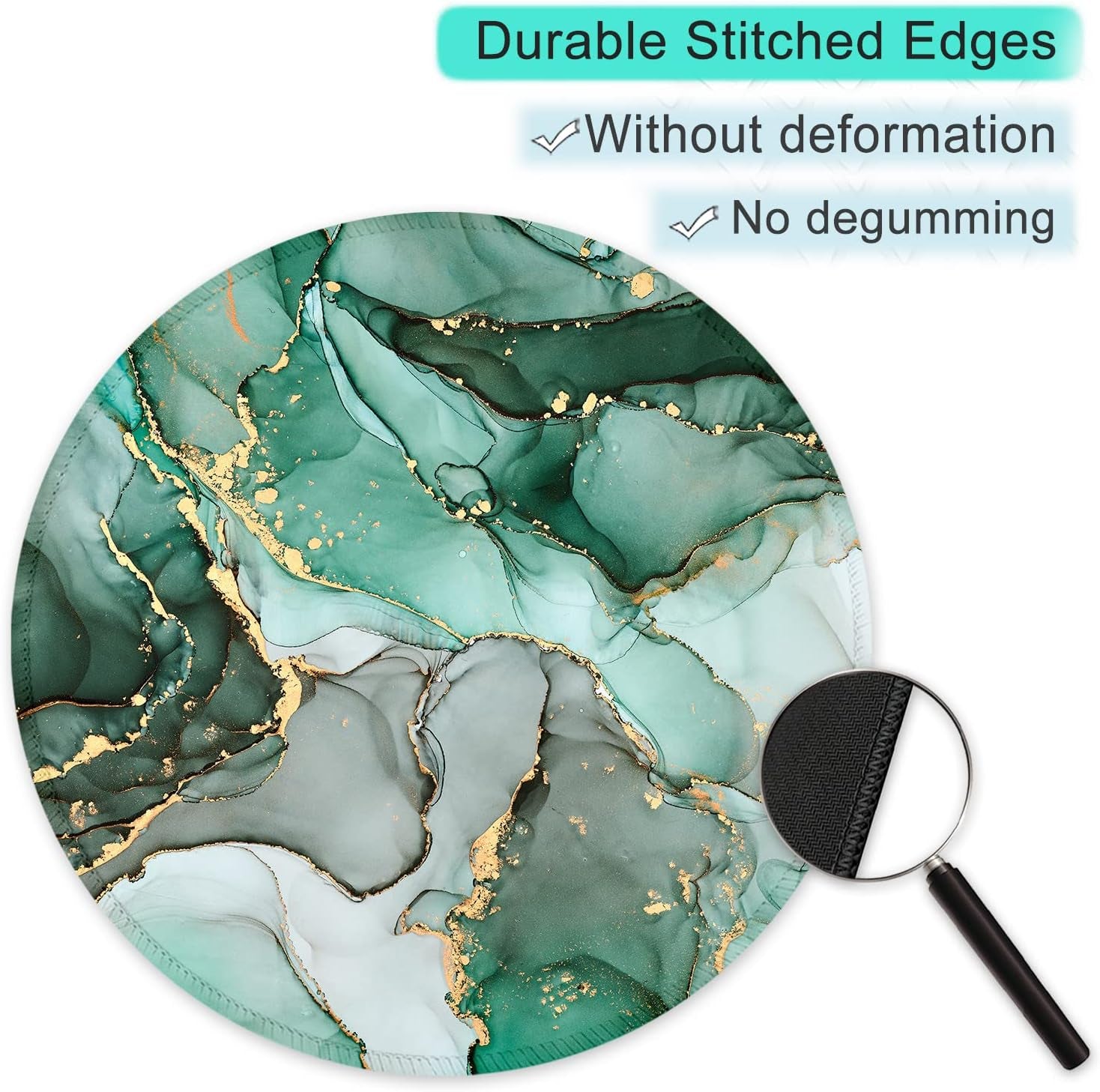 round Mouse Pad with Stitched Edge Premium-Textured Waterproof Non-Slip Rubber Base Desktop Protection Mat Diameter 8.7 Inches, Green Marble Texture