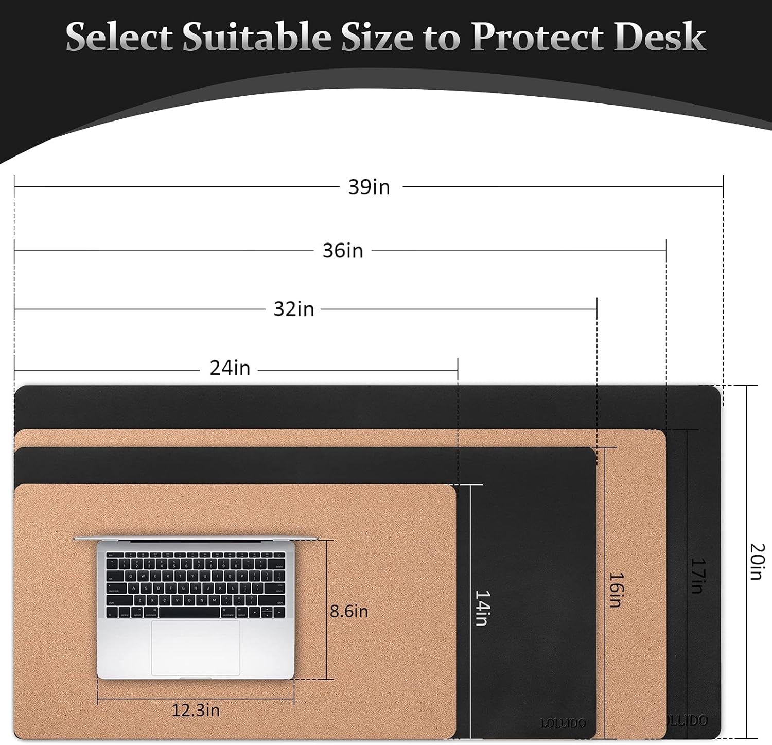 Leather & Cork Desk Pad - 24" X 14" Office Desk Mat, Large Mouse Pad & Writing Pad, Desk Protector, Black